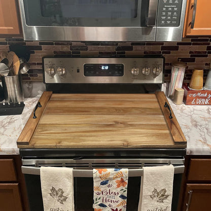 Noodle Board Stove Cover with Handles for Electric, Gas Stove Top (Acacia Wood)