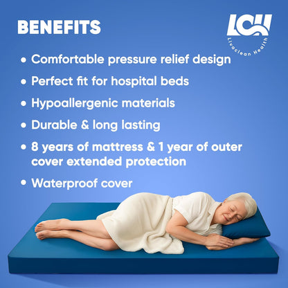 Hospital Bed Mattress – Twin XL 80"X36"X 6" Gel 30Mm Memory Foam Medical Mattress for Adjustable Beds, Waterproof Cover, Pressure Relief for Home & Clinical Use