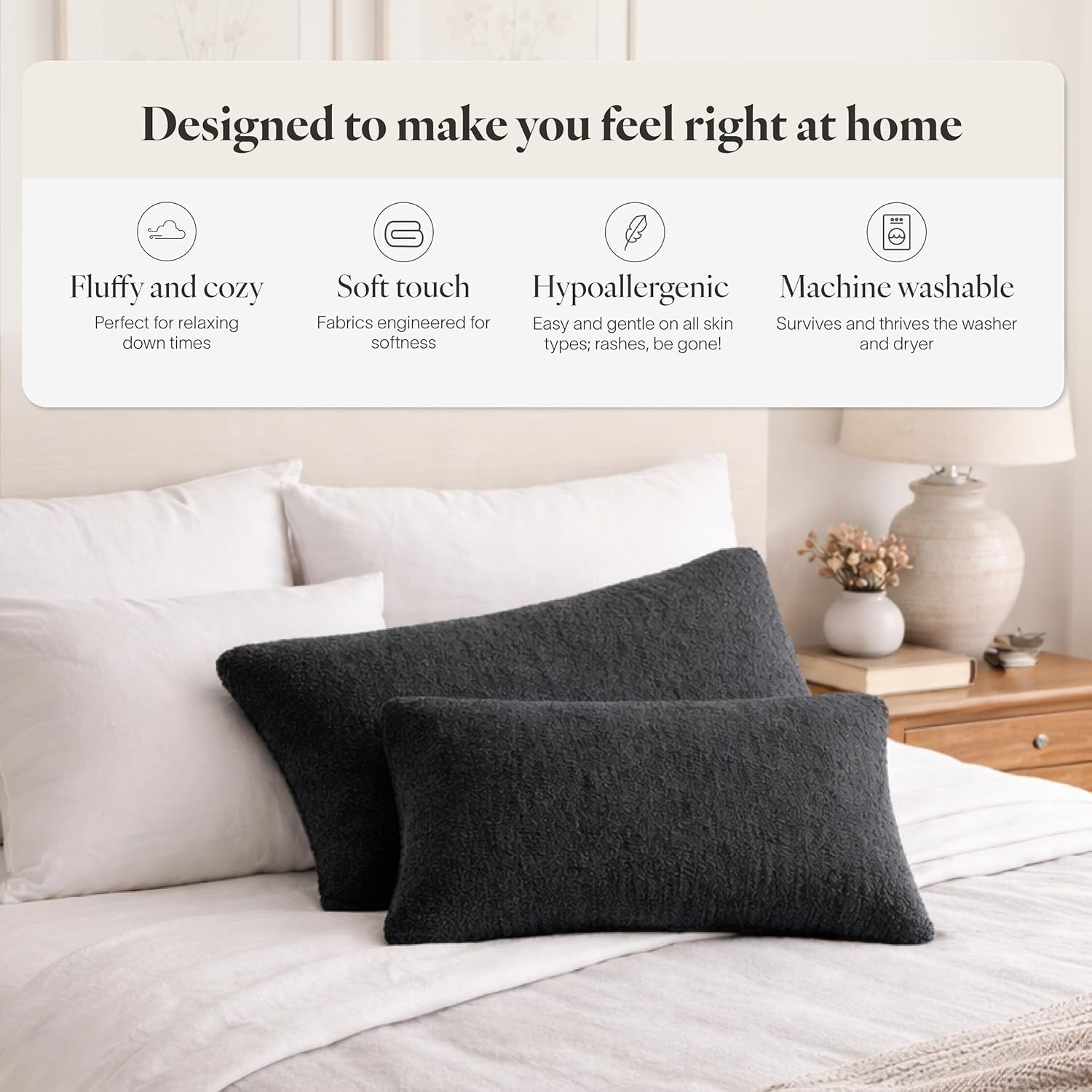 Snug Sham Set (Set of 2) – Ultra Soft Fluffy Pillow Shams, Decorative Bed Pillow Shams - Signature Snug Fabric, Hypoallergenic, Machine Washable - King Size (20.5" X 36.5") - Coal