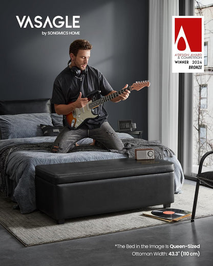 EKHO Collection - Storage Bench for Entryway, Ottoman Bench with Steel Frame, 43.3-Inch Wide, Synthetic Leather, Living Dining Room, Mid-Century Modern, Loads 660 Lb, Caramel Brown ULOM085K01