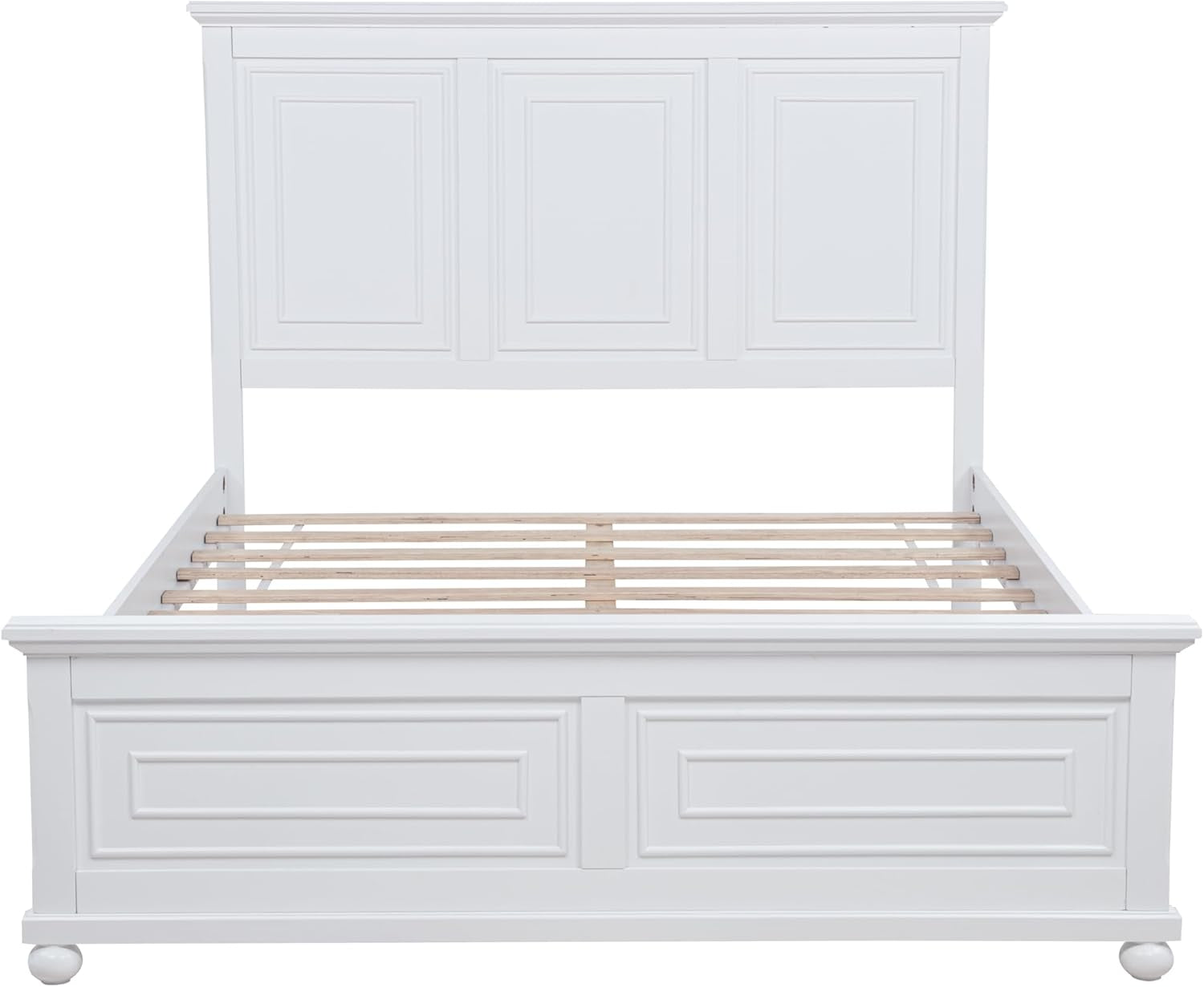 Farmhouse Queen Size Bed Frame with 52" Tall Headboard, Wood Platform Bed Frame with Footboard, Mid-Centery Queen Beds with Slats Support, No Box Spring Needed, White