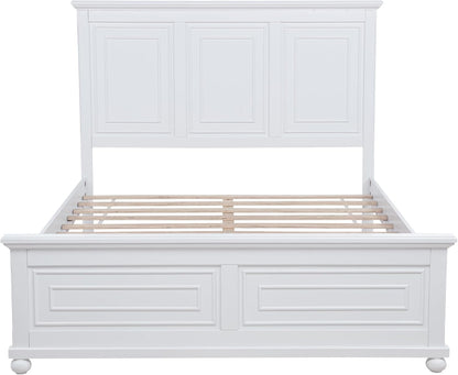 Farmhouse Queen Size Bed Frame with 52" Tall Headboard, Wood Platform Bed Frame with Footboard, Mid-Centery Queen Beds with Slats Support, No Box Spring Needed, White