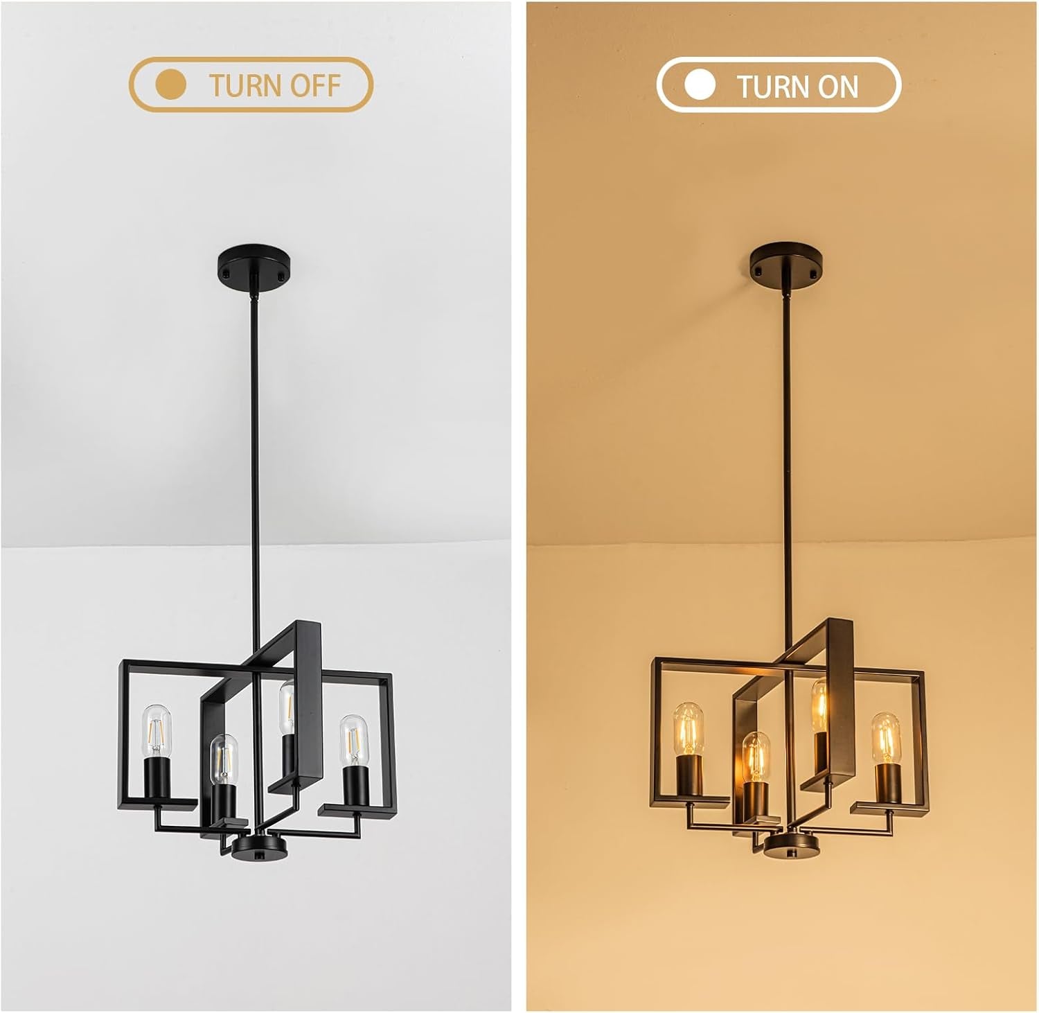 Modern Chandeliers for Dining Room, Black Farmhouse Chandelier, 4 Lights Industrial Pendant Light Fixture Adjustable Hanging Lights for Living Room Entryway Kitchen (Black, 16.14"【4 Lights】)