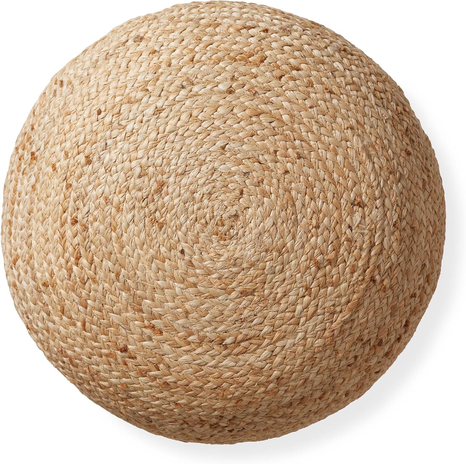Hand-Braided Jute Pouf Ottoman Footrest, 19" round X 10-1/2" High, Natural Woven Boho Floor Cushion, Home Decor for Living Room, Bedroom, Apartment