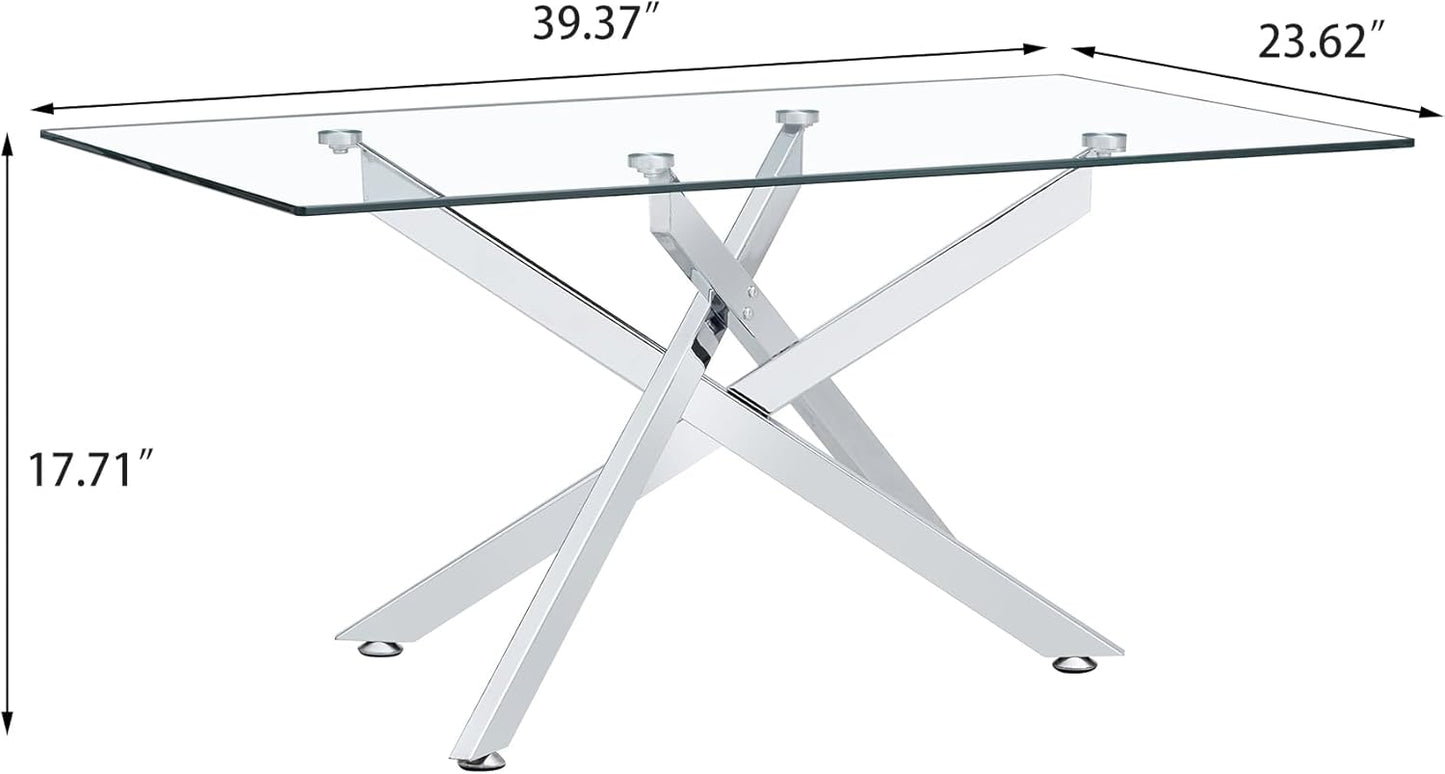 Living Room Set - Glass Coffee Table and 2 End Tables with Modern Design Set of 3 (Small Coffee Table + End Table X2, Silver)
