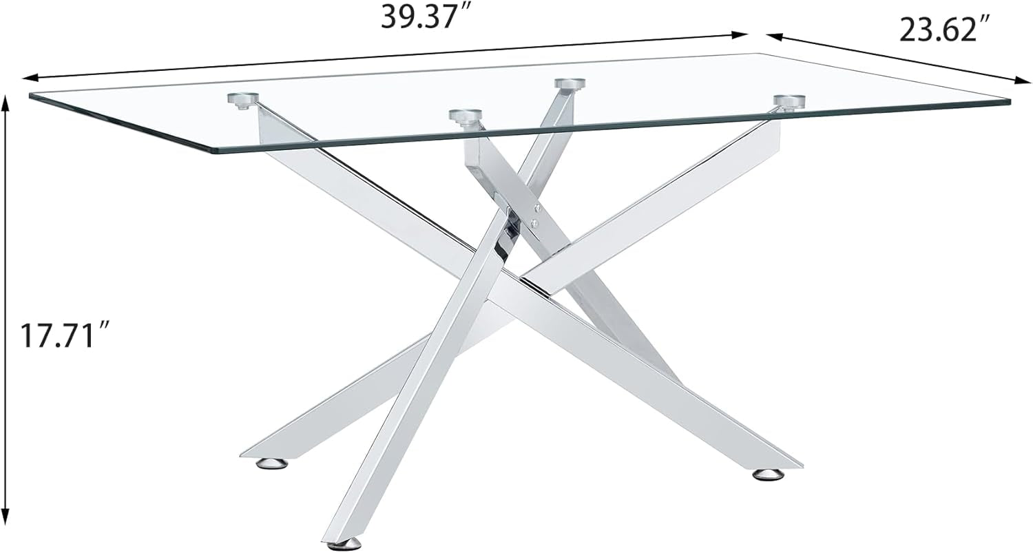 Living Room Set - Glass Coffee Table and 2 End Tables with Modern Design Set of 3 (Small Coffee Table + End Table X2, Silver)