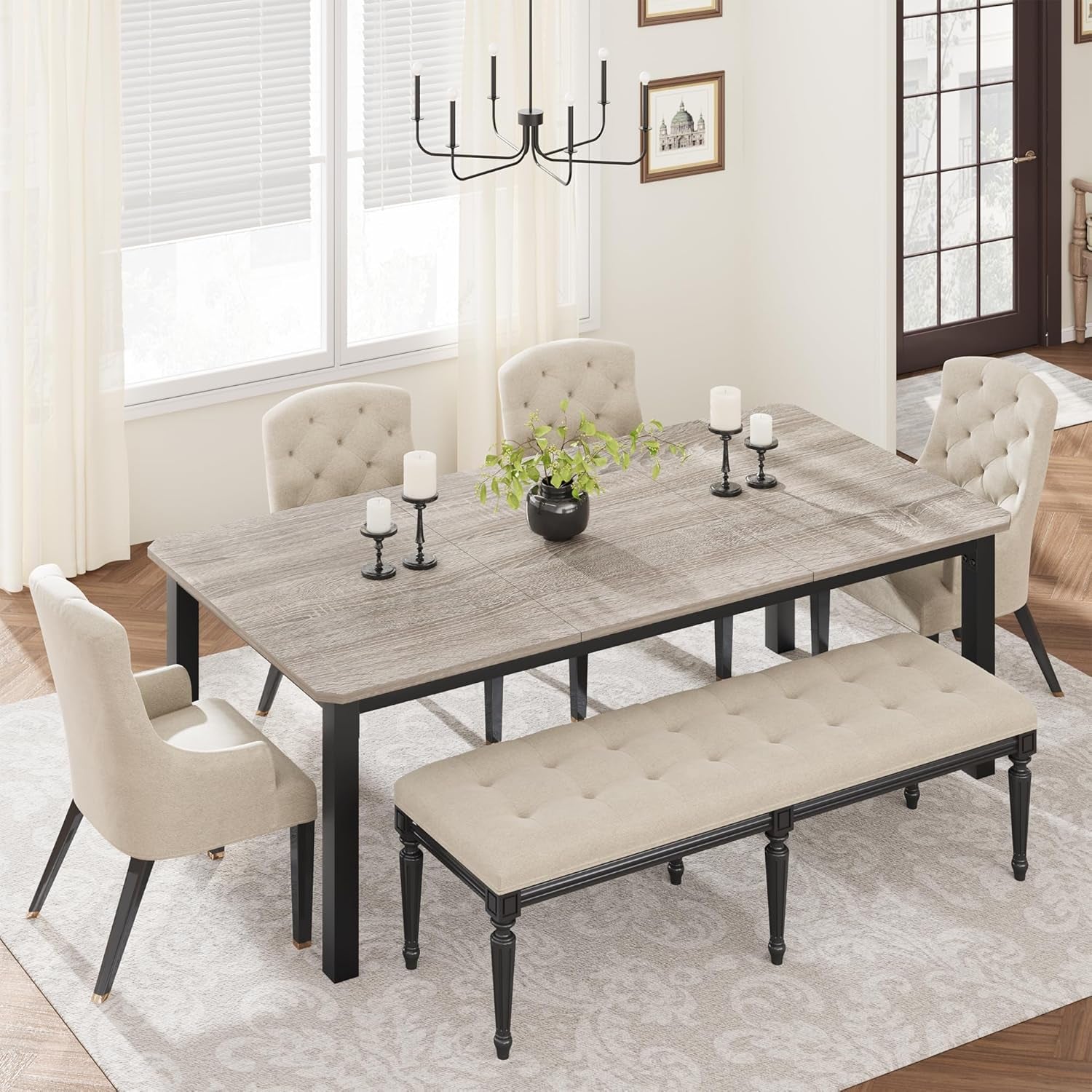 78.7 Inch Long Kitchen Table for 6-8, Dining Room Table for Kitchen Living Room, Large Rectangular Dinner Tables, Industrial Indoor Restaurant Tables with Sturdy Metal Frame(Only Table)