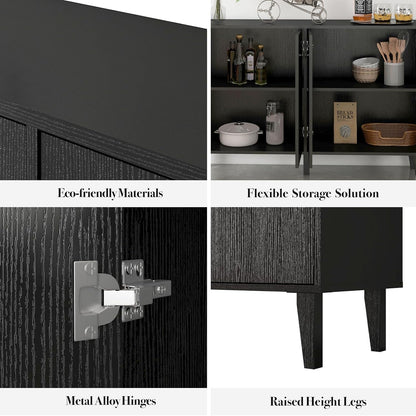 Sideboard Buffet Cabinet Kitchen Storage Cabinet Living Room 4 Doors Console Table (Black)