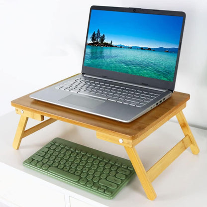 100% Bamboo Laptop Desk Flat Surface Lap Stand Table with Folding Legs Portable Table Bed Tray for Workstation Computer Writing Studio (Natural)