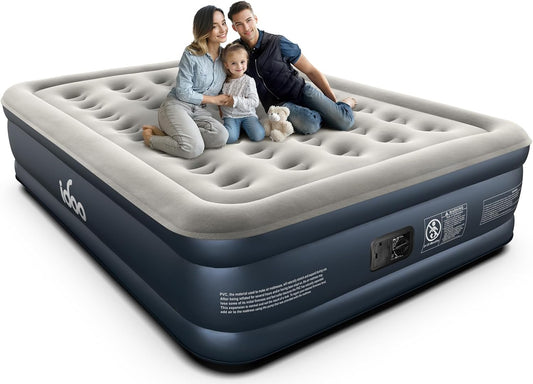 Queen Air Mattress with Built in Pump, 18 Raised Comfort Inflatable Blow up Mattress, Upgraded Four Chamber Portable Air Bed for Camping, Guests and Home, Colchon Inflable, 650 Lbs Max
