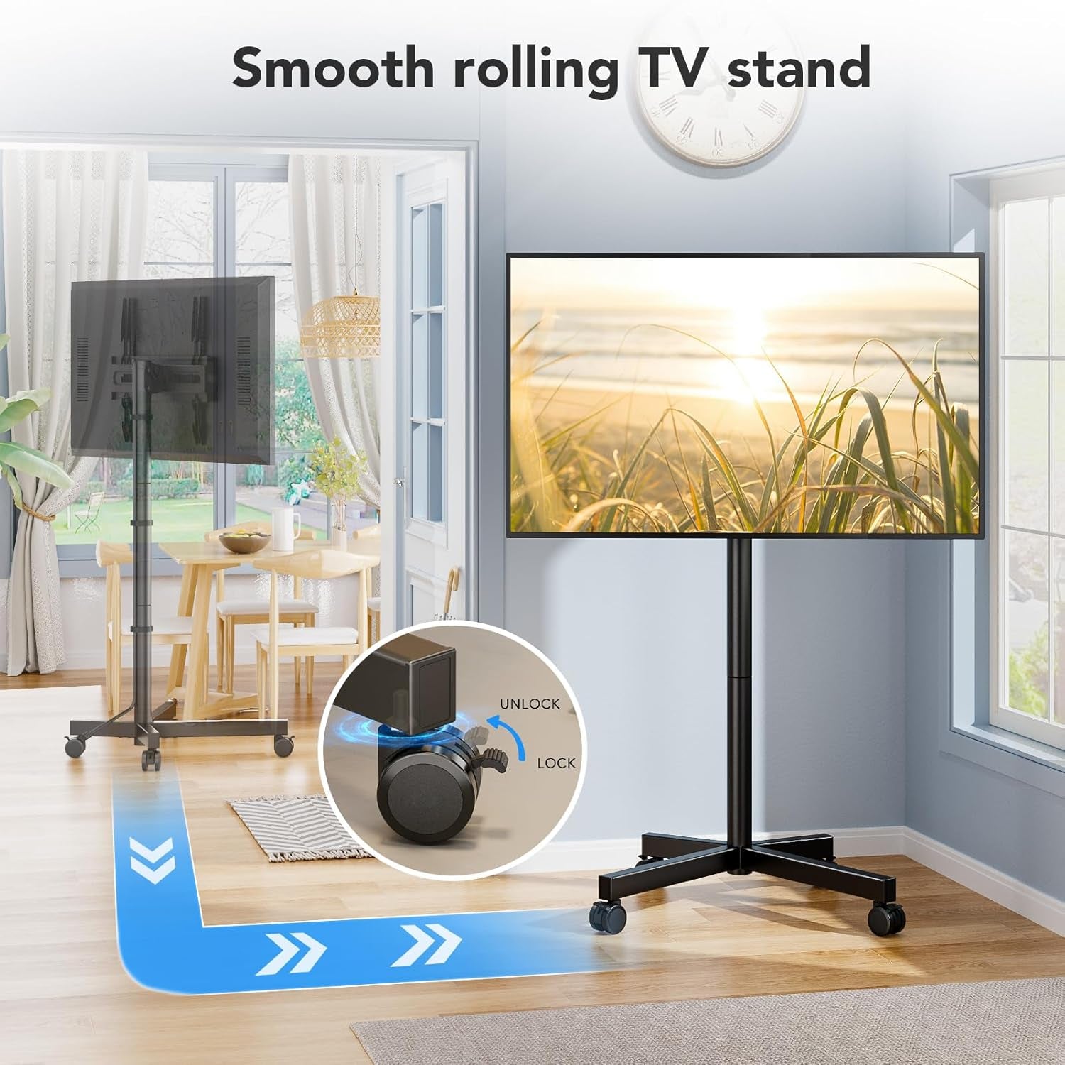 Mobile TV Cart Stand with Wheels for 23-60" Tvs, Height Adjustable, Portable Floor Stand Holds up to 88 Lbs, Rolling TV Mount Max VESA 400X400Mm