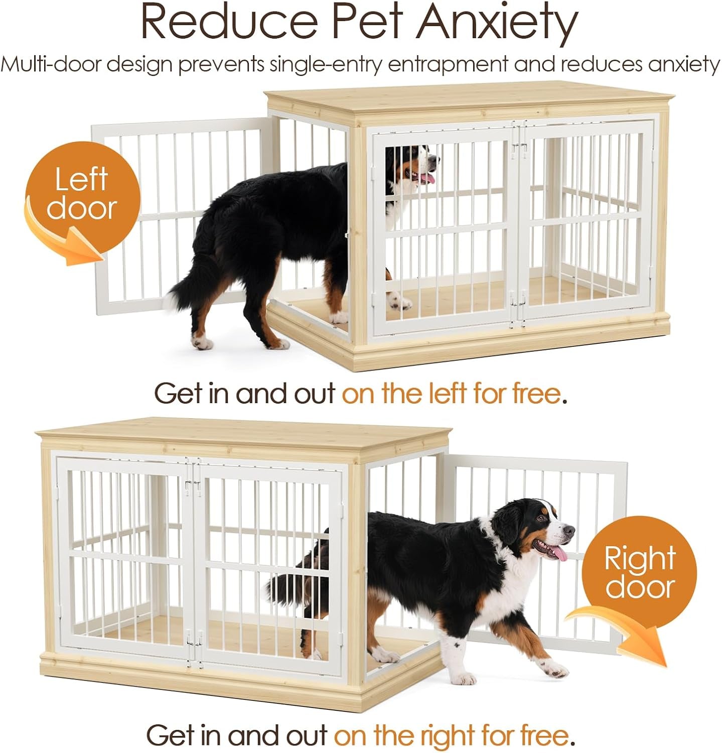 42 in Solid Wood Dog Crate Furniture for Dogs-Dog Kennel Indoor for End Table, Chew-Proof and Silent Latches Design for Large and Medium Dogs, Dog Kennel Furniture-(Brown+Black)