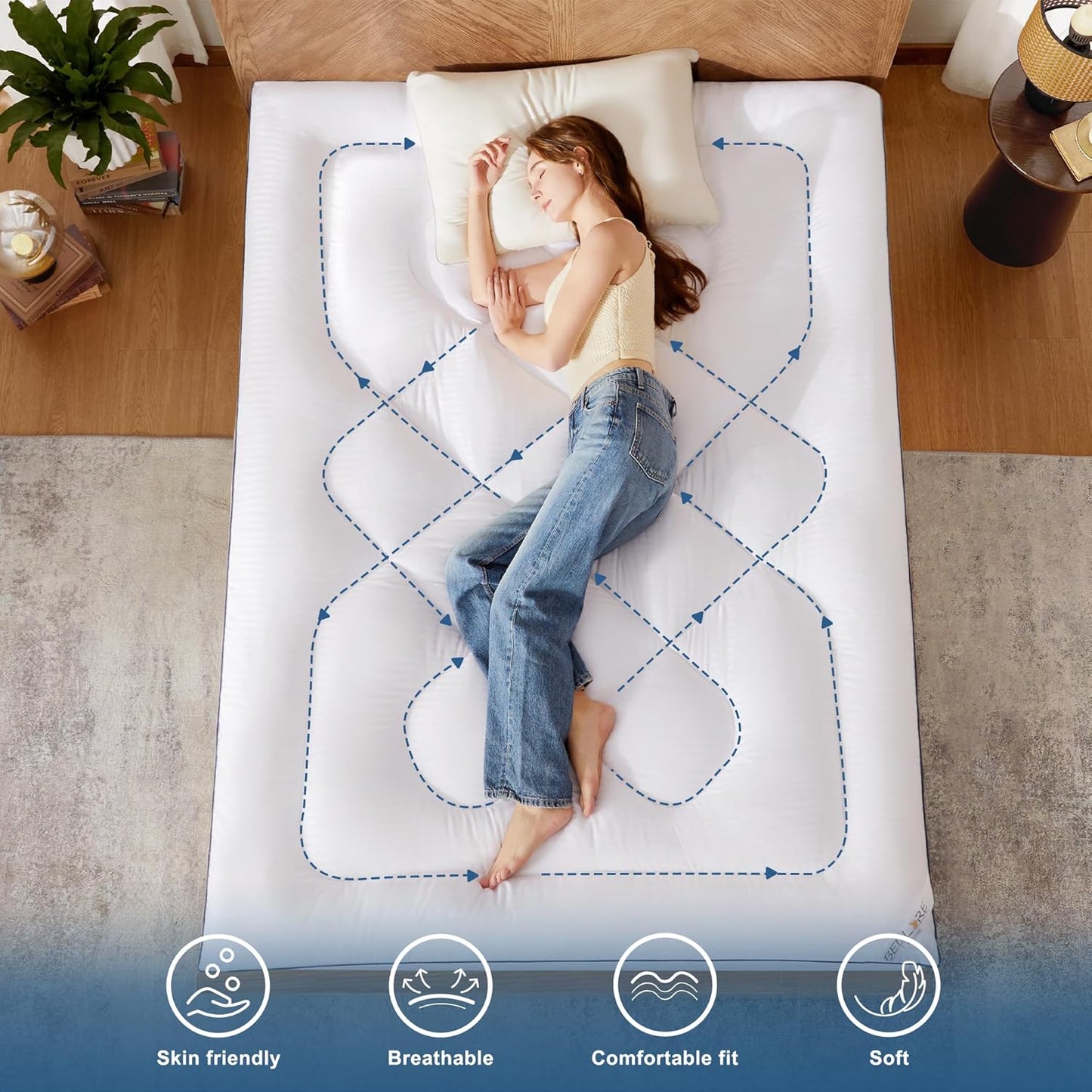 Queen Mattress Topper, Thick Pillow Top Bed Cover for Back Pain Relief, Soft Mattress Pad with Deep Pockets 6-18 Inch