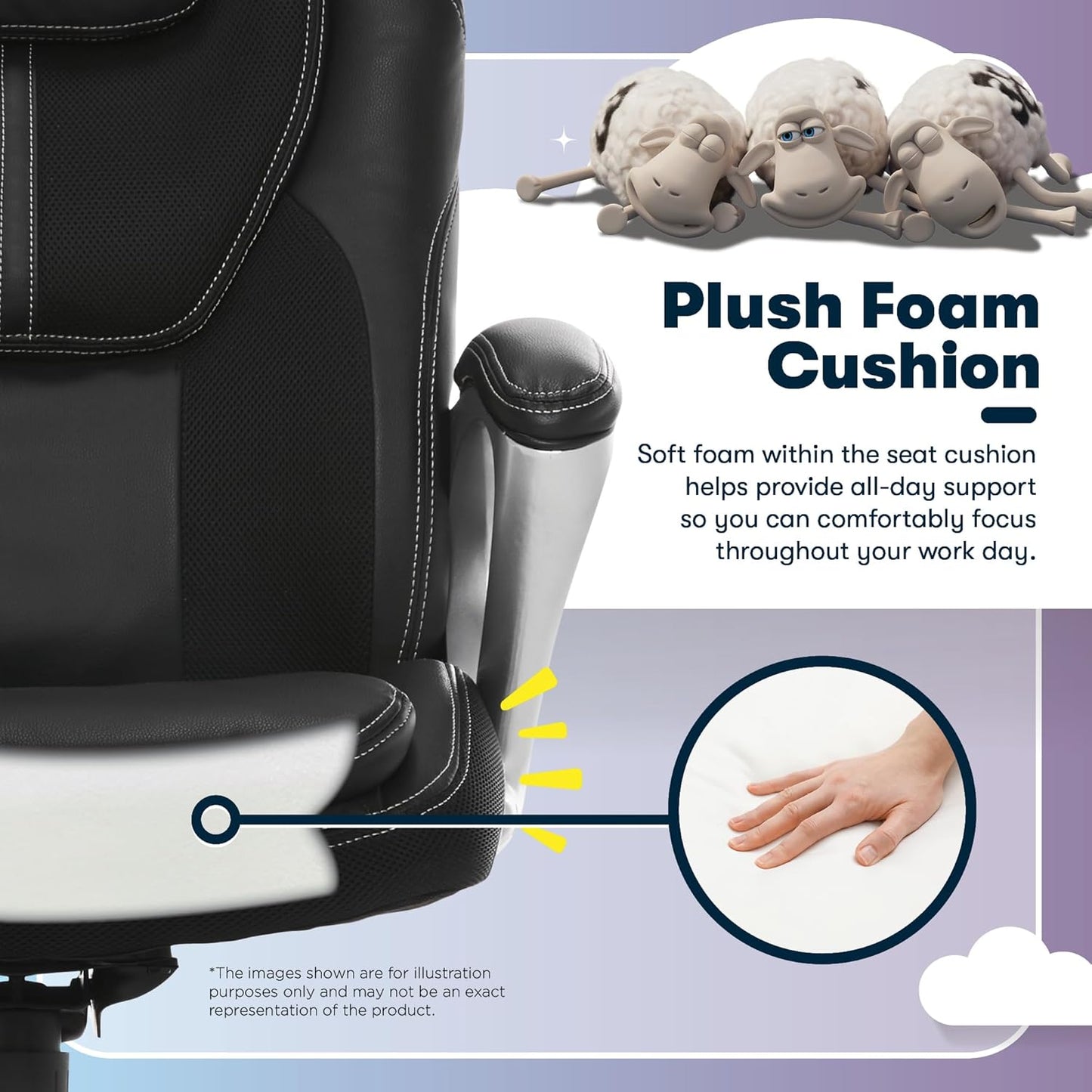 Amplify Executive Office Padded Arms, Adjustable Ergonomic Gaming Desk Chair with Lumbar Support, Faux Leather and Mesh, Black