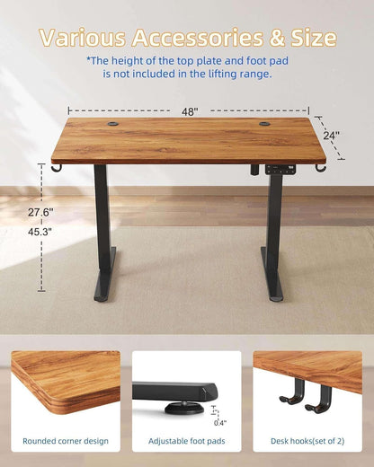 Electric Standing Desk, 48 X 24 Inches Stand up Desk with Splice Board, Adjustable Height Desk, Computer Desk for Home Office, Black Frame/Rustic Brown Top