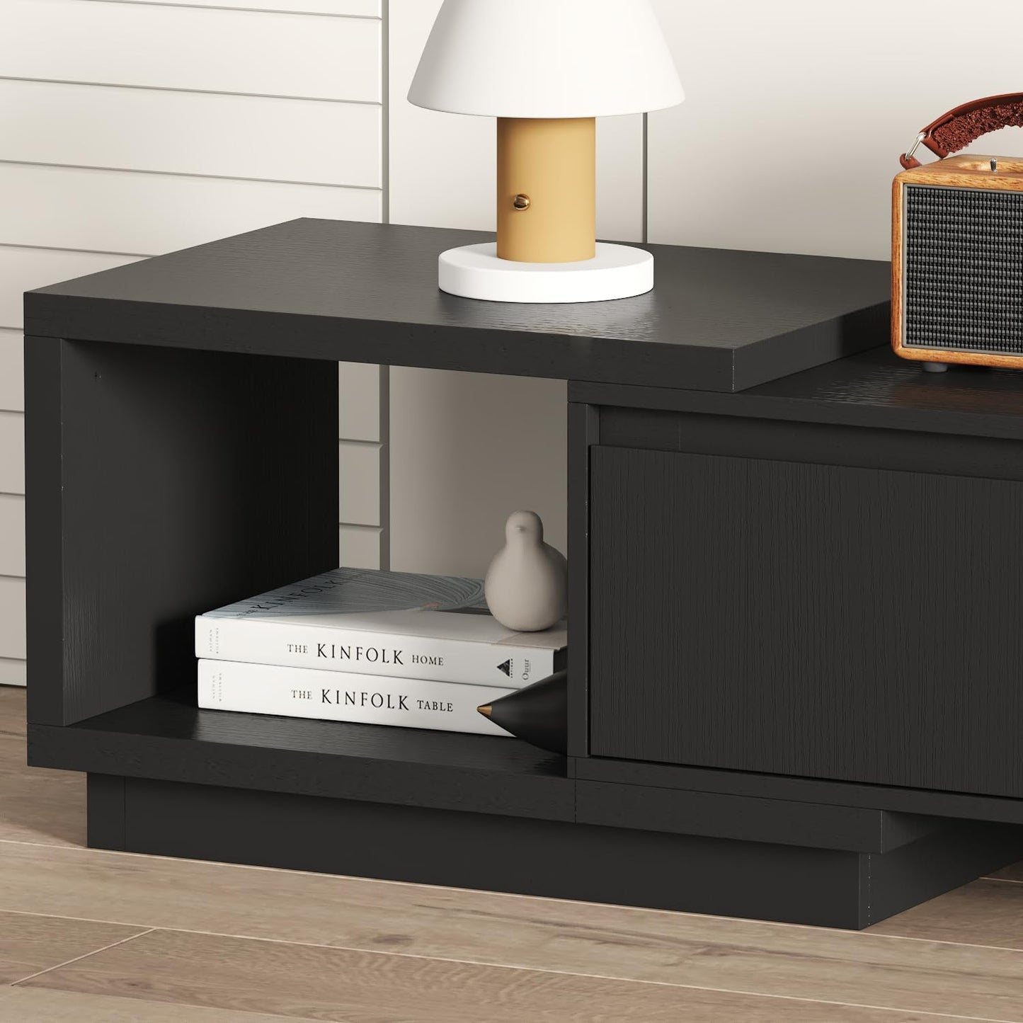 Deformable TV Console with 3 Drawers, Modern Extendable TV Stand in Stretch of 65"-106" Wide, Wood Media Gaming Entertainment Center, Black