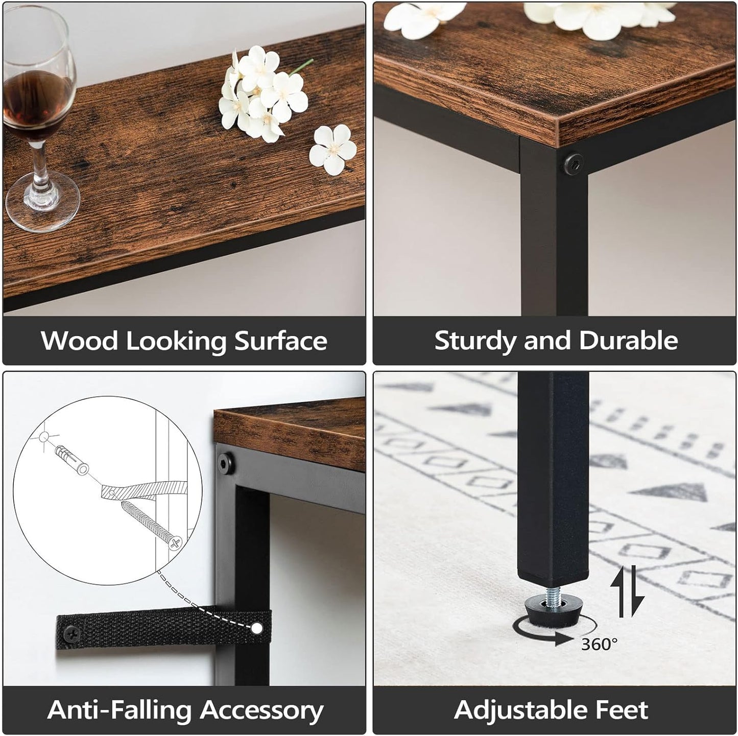 70.9'' Console Table with Power Outlet, Narrow Sofa Table with Charging Station, Skinny behind Couch Table for Entryway, Hallway, Foyer, Living Room, Rustic Brown CTHR18E01Z1