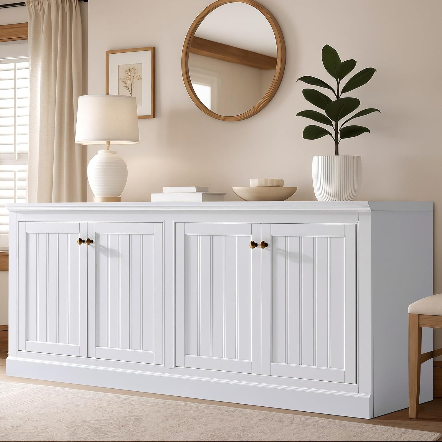 72" Farmhouse Sideboard Buffet Cabinet with Barn Doors, Storage Console Table with Adjustable Shelves, Coffee Bar/Tv Stand for Living Room, Kitchen, Entryway, White