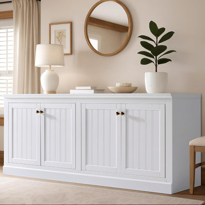 72" Farmhouse Sideboard Buffet Cabinet with Barn Doors, Storage Console Table with Adjustable Shelves, Coffee Bar/Tv Stand for Living Room, Kitchen, Entryway, White