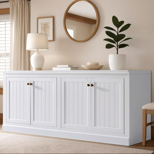 72" Farmhouse Sideboard Buffet Cabinet with Barn Doors, Storage Console Table with Adjustable Shelves, Coffee Bar/Tv Stand for Living Room, Kitchen, Entryway, White