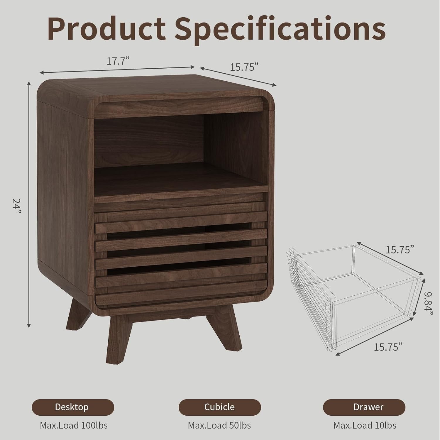 3 Piece Bedroom Set, Dresser and Nightstand Sets, Fluted 6 Drawer Dresser and Nightstand Set of 2, Wood Wide Chest of Drawers Storage Organizer Cabinet Set, Dark Walnut