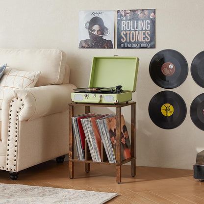 2-Tier Record Player Stand with Vinyl Record Storage up to 100 Albums, Bedroom Record Holder and Multi-Functional End Table for Living Room, Brown