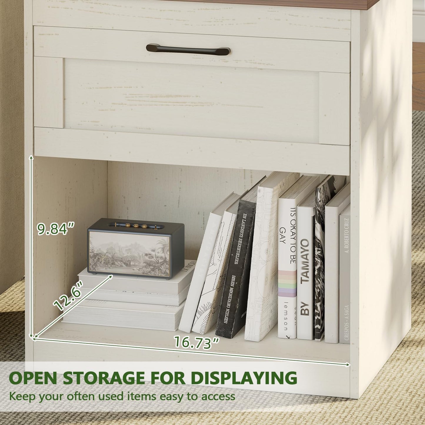 Farmhouse Nightstands Set of 2, Bedroom Night Stand with 1 Drawers, Wooden Bedside Tables 15.6" D X 18.7" W X 21.26" H, White and Brown Wood Grain Finish