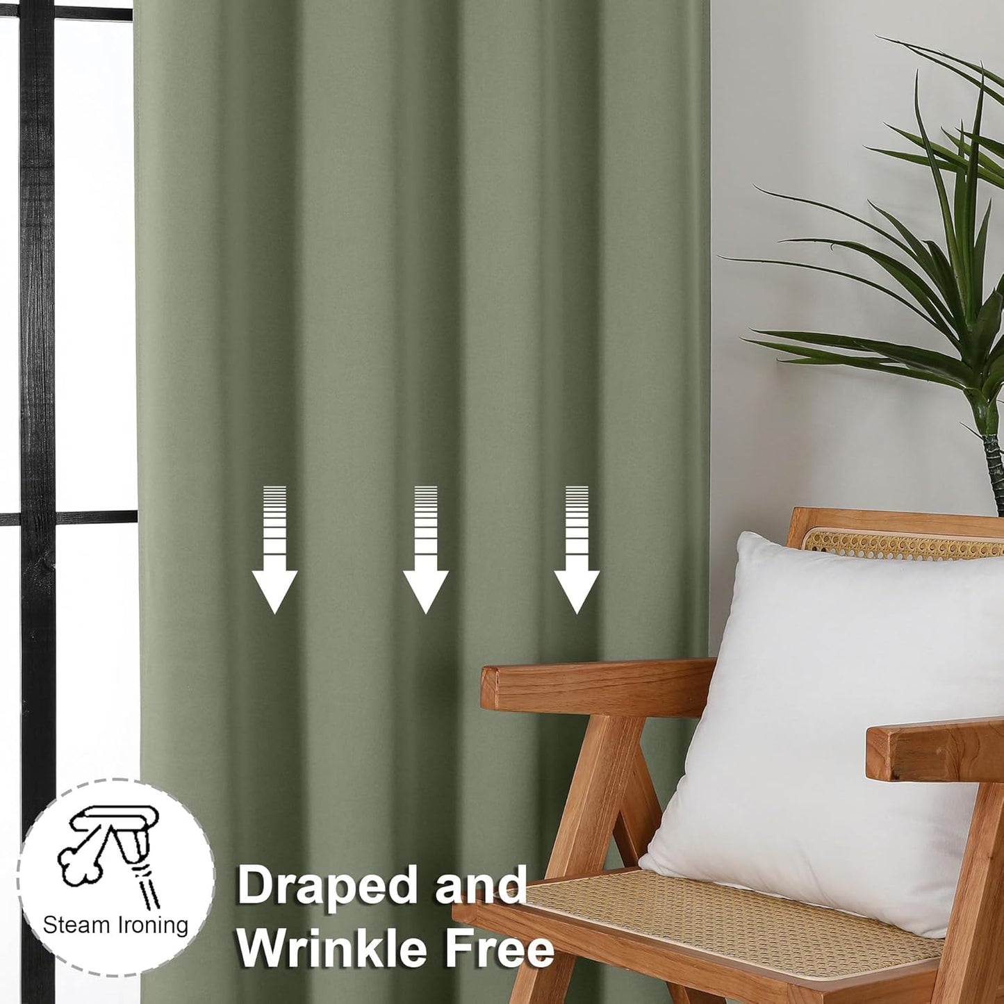 Ava Sage Green Blackout Curtains for Bedroom 63 Inch Length 2 Panels Set, Solid Thermal Insulated Energy Saving Rod Pocket Window Treatment Curtains Blackout Drapes, W40 X L63 Inch, Sage