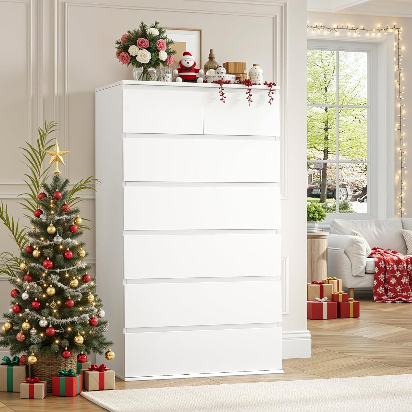 7 Drawer Dresser, White Dresser Tall Dresser, 23.6W X 15.7D X 46.7H in White Chest of Drawers with Large Storage Space for Home