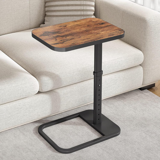 TV Tray Table, Adjustable Height & Flip-Top & Rounded Metal Corners, Snack Table for Couch, Sofa, Bed, Chair, Living Room, C Shaped End Side Table for Eating, Dinner or Laptop, Small Spaces