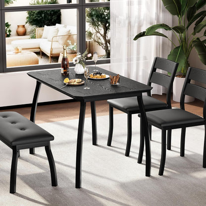 43'' Dining Table Set for 4, Wooden Kitchen Table with Upholstered Bench & 2 Cushion Chairs, Industrial Dinette Set for Studio, Kitchen, Dining Room, Apartment, Black