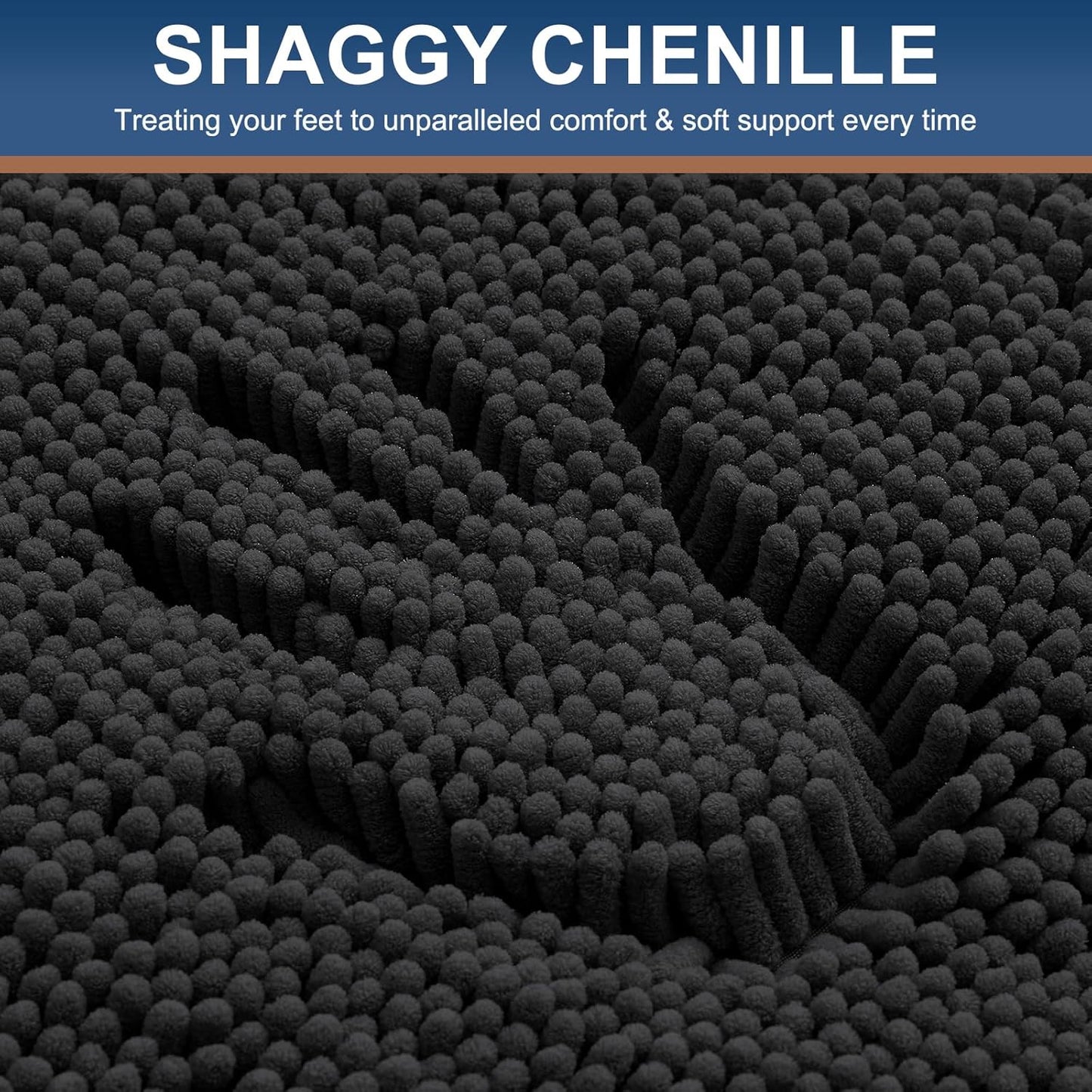 Luxury Chenille Bathroom Rugs 30X20, Extra Soft and Absorbent Shaggy Bath Mat, Machine Washable, Non-Slip Plush Carpet Runner for Tub, Shower, and Floor, Home Decor Accessories, Black