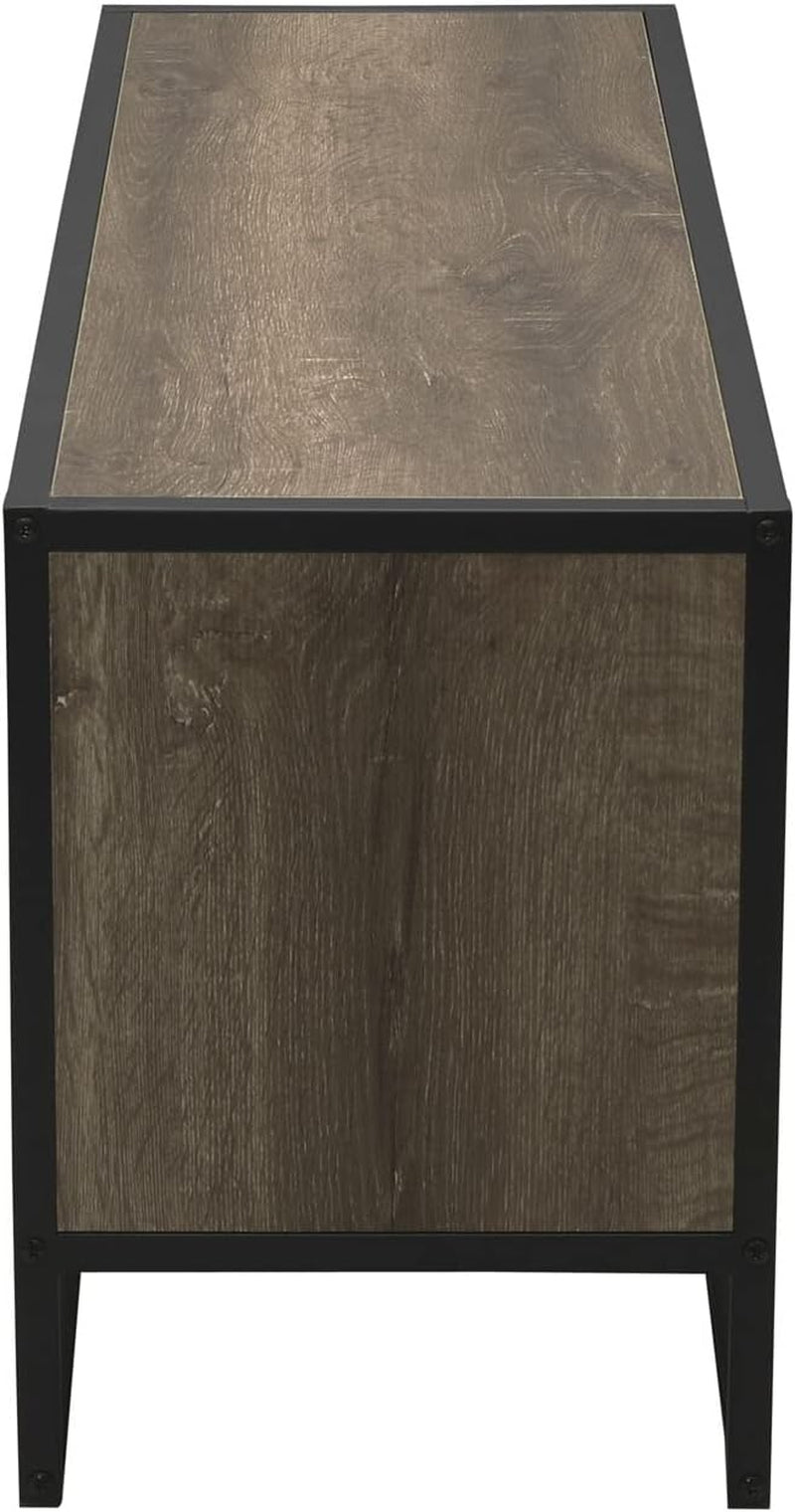 Jamestown TV Stand Coffee Table with Square Cube Storage Compartments Ashwood Rustic Wood Grain and Black Metal