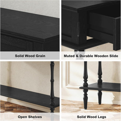 Console Table for Entryway with 2 Drawers-Minimal Assembly,Green Retro Entryway Table with Storage Cabinets and Open Shelf,Narrow Long Couch Table behind Sofa for Living Room,Foyer,Hallway