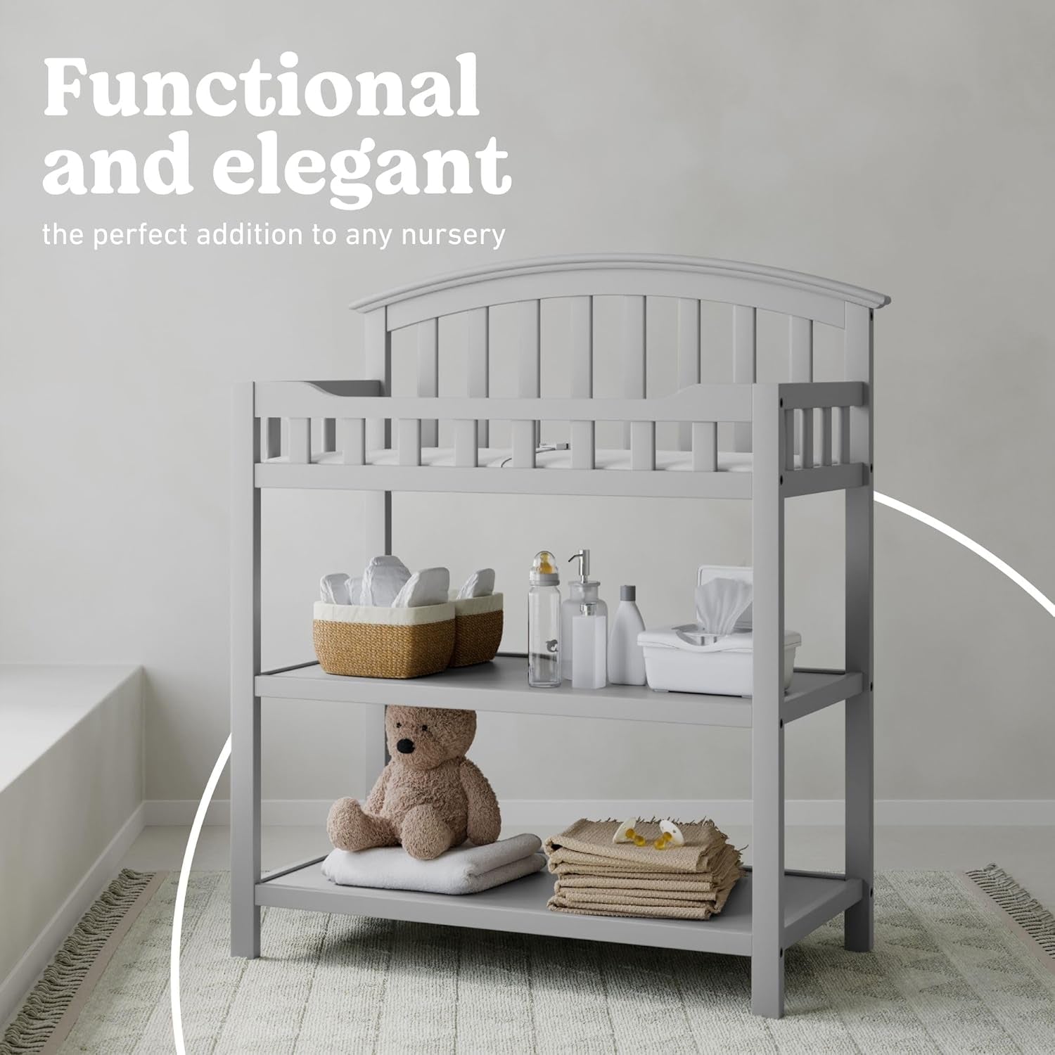 Graco Changing Table with Water-Resistant Changing Pad (Pebble Gray) – GREENGUARD Gold Certified, Multi Storage Nursery Changing Table for Infants and Babies