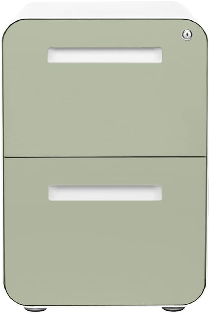 Stockpile 2 Drawer Mobile File Cabinet with Lock - under Desk Metal Filing Cabinet, Legal/Letter File Folders, Wheels and Stationary Feet, Pre-Assembled, Sage Green