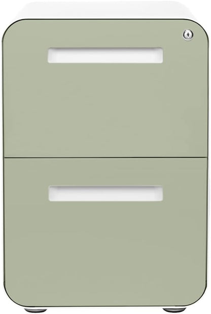 Stockpile 2 Drawer Mobile File Cabinet with Lock - under Desk Metal Filing Cabinet, Legal/Letter File Folders, Wheels and Stationary Feet, Pre-Assembled, Sage Green