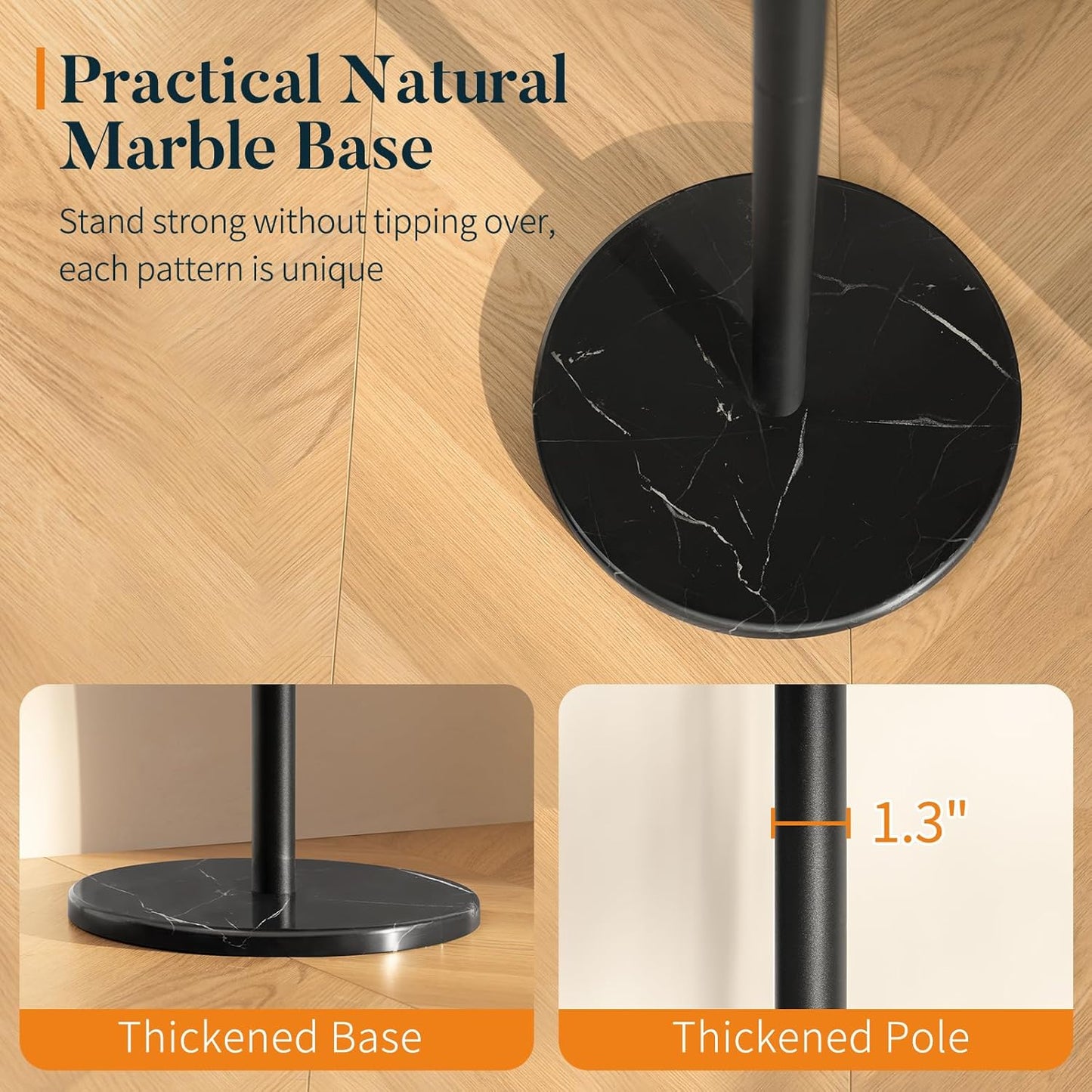 Coat Rack Freestanding with Natural Marble Base - Coat Tree with 8 Hooks Heavy Duty Coat Hanger Stand, Metal Coat Rack Stand for Jacket, Hat, Clothes & Bag, Hall Tree Hat Rack for Entryway