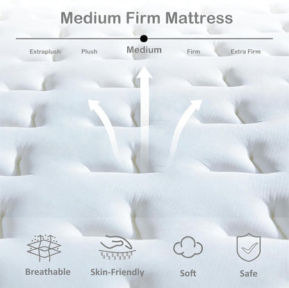 King Size Mattress, 14 Inch Medium Firm Hybrid King Bed Mattress, Memory Foam Mattresses in a Box for Pressure Relief, Individual Pocket Spring-Motion Isolation with Edge Support, Certipur-Us