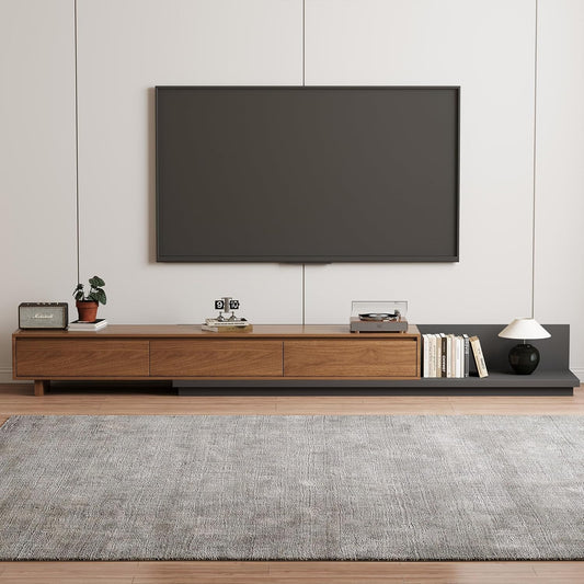 Adjustable TV Stand with 3 Drawers - Mid-Century Modern Extendable Entertainment Center for Living Room or Bedroom(78.7–130"), Stylish Walnut Media Console