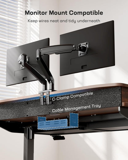 55 X 30 Inch Electric Standing Desk with Wood Drawers, Adjustable Height Sit Stand Home Office Desk with Two Tiers, Ergonomic Adjustable Stand up Desk C-Clamp Monitor Mount Compatible, Walnut