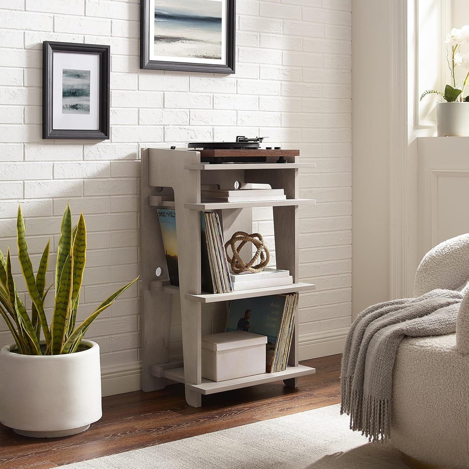Soho Record Player Stand, Media Console with Vinyl Storage, Modern Home Organizer, Gray