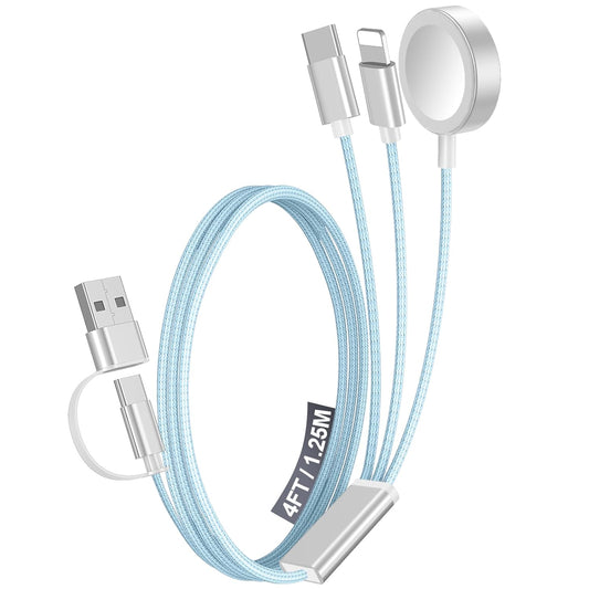 1Pack Multi Fast Charging Cable for Travel Vacation Essentials,Apple Watch Charger,Iphone Charger[3-In-2] USB A/Type C/Lightning Cable for Iwatch,Iphone 16-11,Nintendo Switch,Airpods,Car,Camping-Blue