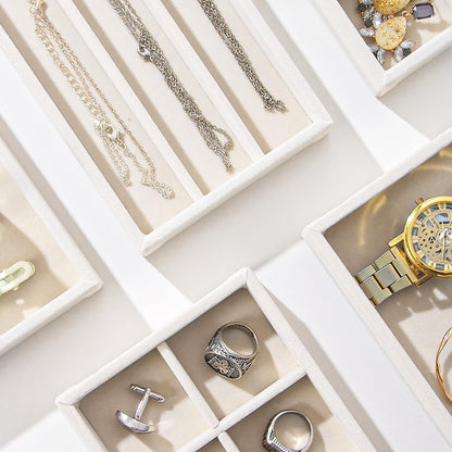 2Pcs Desk Drawer Storage Tray, Nightstand Organizer, Jewelry Display for Necklace, Bracelet, Ring, Earring, Grid Table Organizer Holder for Sunglass, Phone, Watch, Perfume (1 Grid)/Beige