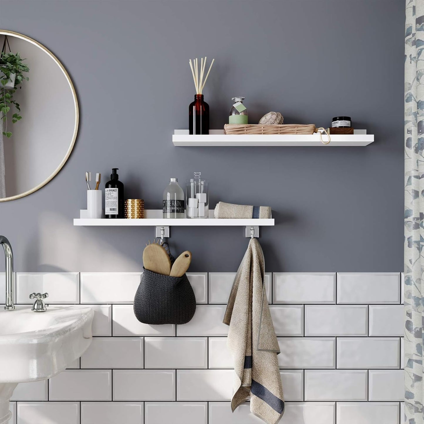 Floating Shelves Set of 2, Wall Shelves Ledge 23.6 X 3.9 Inches with Front Edge, for Picture Frames, Books, Spice Jars, Living Room, Bathroom, Kitchen, Easy Assembly, White ULWS60WT