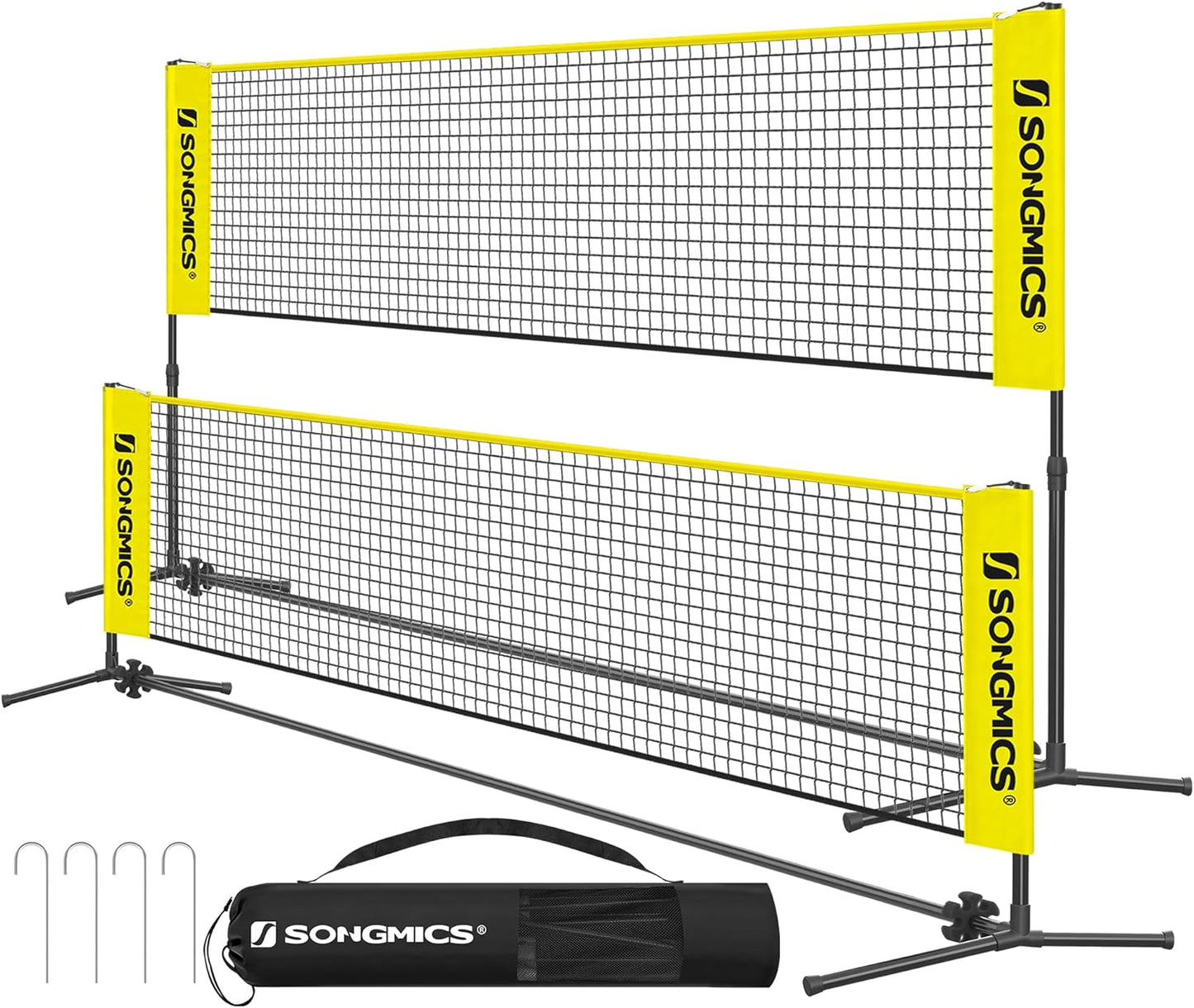 Badminton Net, Height Adjustable Volleyball Net, Pickleball Net for Junior Tennis, Kids, Indoor Outdoor Court, Foldable Nylon Net with Poles 10Ft/13Ft/16.5Ft Wide