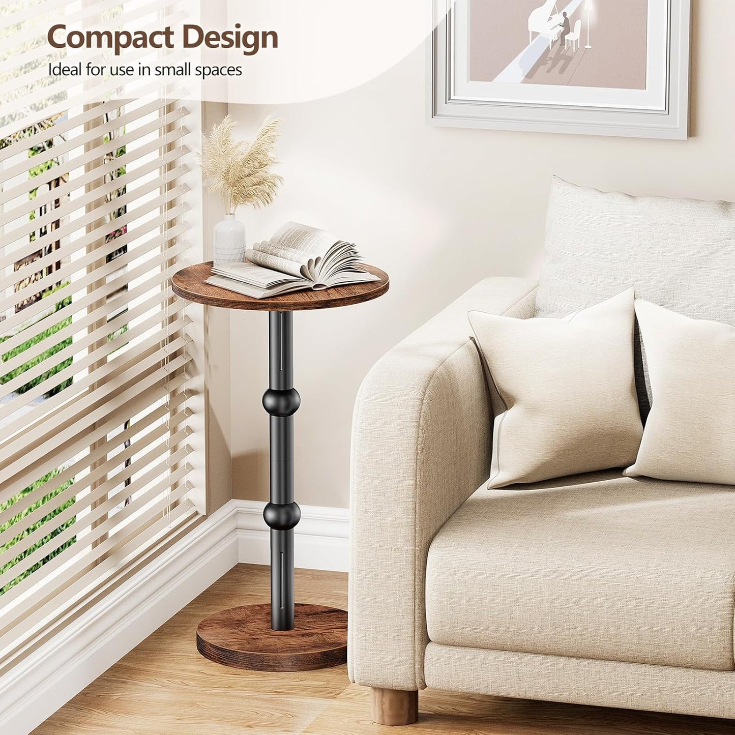 Drink Table, Small round Side Table for Small Spaces, Modern Accent round End Tables with Metal Leg, Thickened Wood Pedestal Coffee Tables for Living Room, Bedroom, Narrow Corners,Sofa Couch