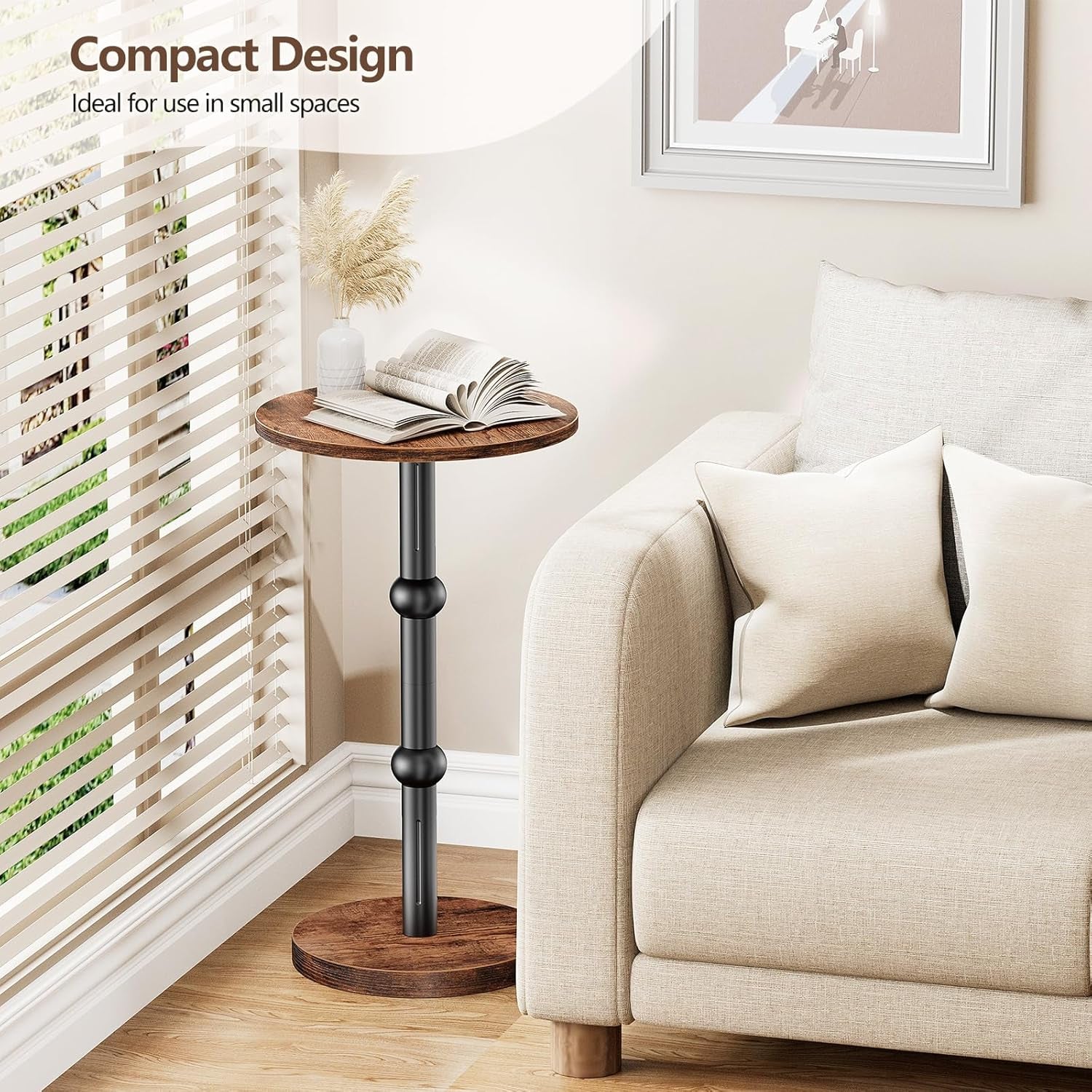 Drink Table, Small round Side Table for Small Spaces, Modern Accent round End Tables with Metal Leg, Thickened Wood Pedestal Coffee Tables for Living Room, Bedroom, Narrow Corners,Sofa Couch