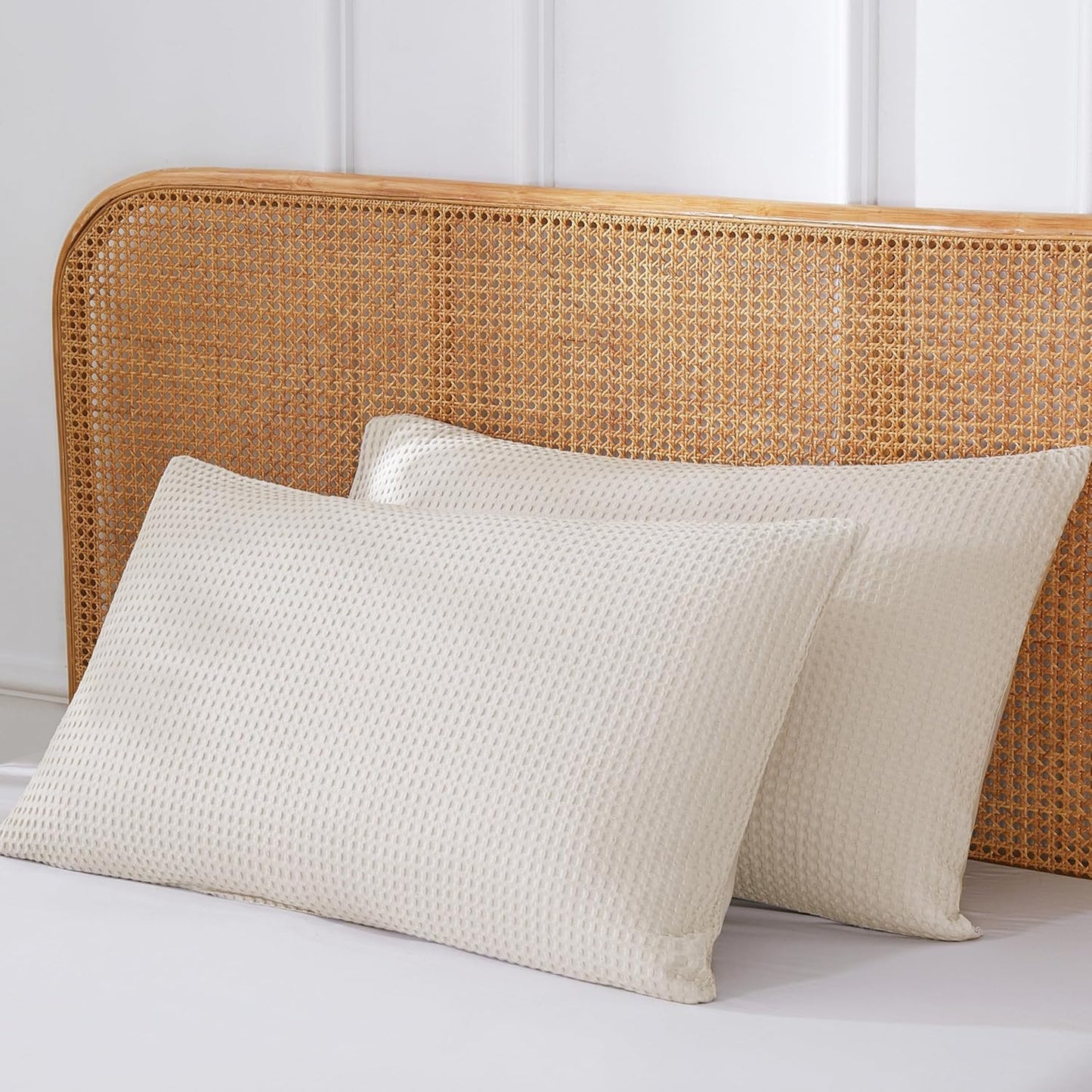 100% Cotton Waffle Weave Pillow Shams King Size Set of 2 ,600 TC Egyptian Cotton Pillowcases with Envelope Closure,Fade-Resistant, Luxury Soft & Breathable Pillow Case Covers for Bed ,Khaki 20" X 36"