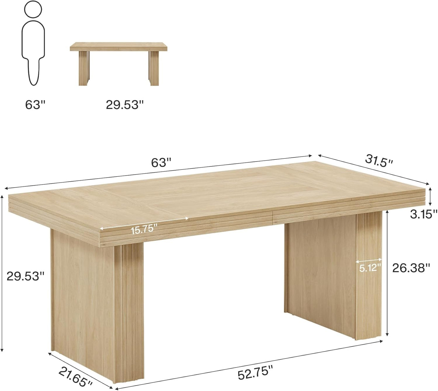 63" Executive Desk, Modern Executive Office Desk with Thickened Desktop and Heavy-Duty Legs, Wood Writing Workstation Study Table Conference Table for Office, Natural